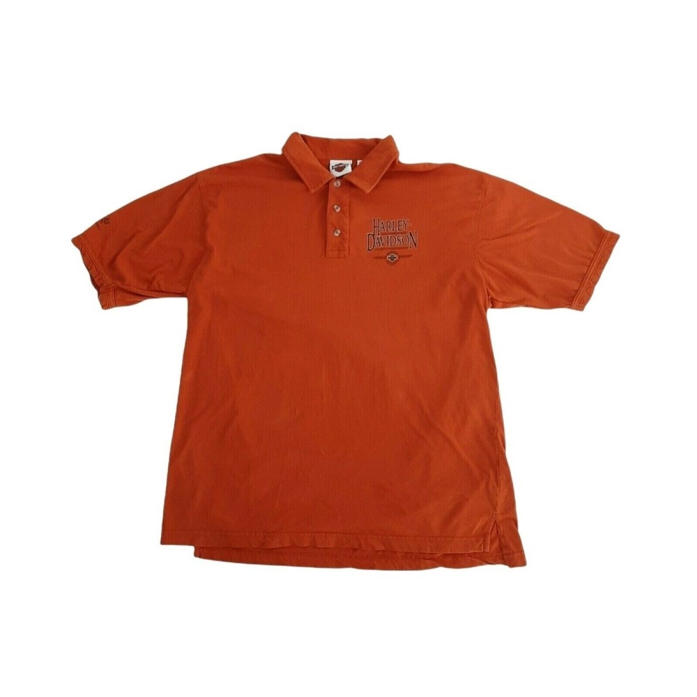 Harley Davidson mens polo style shirt Size XL orange Round Rock Tx on sleeve